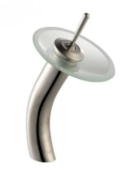 Kraus Vessel Mixer Series KGW1700SNFR - Waterfall Bathroom Faucet with Frosted Glass Disk in Satin Nickel