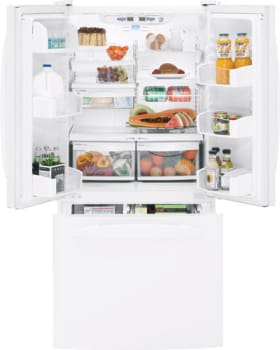 Ge Pfs22mbsww 22 2 Cu Ft Arctica French Door Refrigerator With Climatekeeper System 4 Glass Shelves White On White