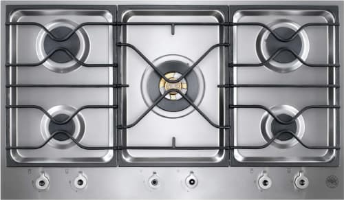 Bertazzoni Pm36500x 36 Inch Segmented Gas Cooktop With 5 Sealed Burners 18 000 Btu Brass Power Burner Continuous Grates And Electronic Ignition Natural Gas