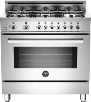 PRO366BCFGMART by Bertazzoni - 36 inch All Gas Range, 6 Brass