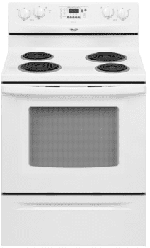 Whirlpool Rf264lxsq 30 Inch Freestanding Electric Range With 4 Coil Elements 4 8 Cu Ft Self Clean Oven Accubake Temperature System 2 Adjustable Racks And Storage Drawer White On White