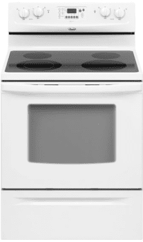 Whirlpool RF362LXSQ 30 Inch Freestanding Electric Range with Ceramic Glass CleanTop Surface AccuBake Heat Distribution System White on White