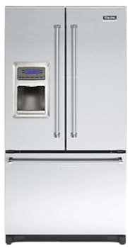 Viking Vcff136dss 19 8 Cu Ft Counter Depth French Door Refrigerator With Slide Out Spillproof Glass Shelves Meat Savor Produce Drawers External Ice Water Dispenser Electronic Temperature Control And Lcd Display