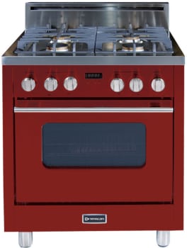 Verona Vefsgg31r 30 Inch Pro Style Gas Range With 4 Sealed Burners 3 0 Cu Ft Convection Oven Continuous Cast Iron Grates Manual Clean Rapid Start Ez Clean Porcelain Interior And Digital Clock Timer High
