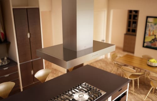 Zephyr Zrme36cs 36 Inch Island Mount Chimney Range Hood With 600 Cfm Zephyr Essentials Europa Roma Zrme36cs Lifestyle View