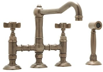 Rohl A1458lmwsapc2 Double Lever 3 Leg Bridge Kitchen Faucet With Sidespray Metal Levers Swivel Spout 1 4 Turn Ceramic Valves Brass Construction And Ab1953 S152 Compliance Polished Chrome