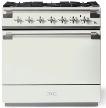 AGA Elise Series Classic Color Collection AEL361DFABWHT - AGA 36 Inch Freestanding Dual Fuel Range Antique Brass Trim