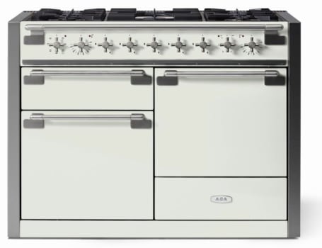AGA Elise Series Classic Color Collection AEL481DFABWHT - AGA 48 Inch Freestanding Dual Fuel Range Antique Brass Trim