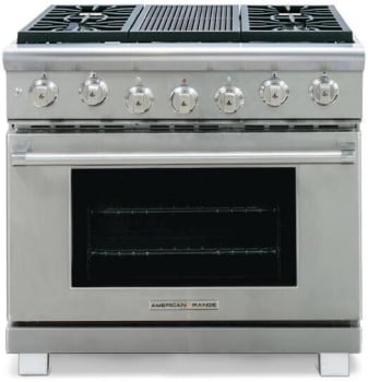 American Range ARROB364GRDFN 36 Inch Freestanding Dual Fuel Range with 4 Open Burners 6.2 cu. ft. Convection Oven Continuous Grates Self Clean Mode and 15 000 BTU Grill Natural Gas