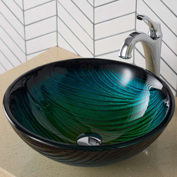 Kraus CGV39119MM1200SFS 17 Inch Green Glass Bathroom Vessel Sink and ...