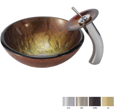Kraus Copper Series CGV69019MM10SN - Glass Vessel Sink with Chrome Faucet