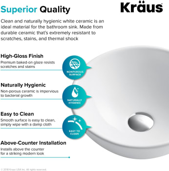 Kraus CKCV3411200CH 14 Inch Round White Porcelain Ceramic Bathroom ...