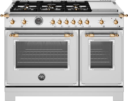 Bertazzoni Heritage Series HER486BTFGMXG - 48 inch All-Gas Range 6 Brass Burner and Griddle
