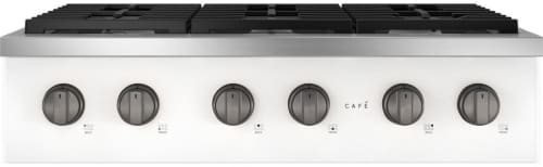 Cafe CGU366P4TW2HRDWR6 - Commercial-Style Gas Rangetop with 6 Burners in Matte White and Brushed Black Knobs