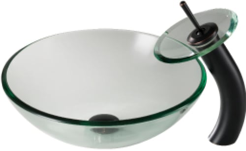 Kraus Single Tone Series CGV10112MM10ORB - 17 Inch Clear Glass Vessel Sink Combination