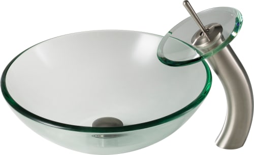 Kraus Single Tone Series CGV10112MM10SN - 17 Inch Clear Glass Vessel Sink Combination