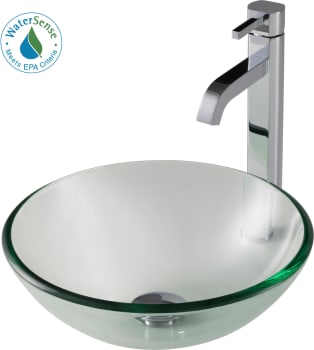 Kraus Single Tone Series CGV1011412MM1007CH - KRAUS 14-inch Clear Glass Bathroom Vessel Sink