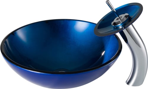 Kraus Galaxy Fire Nature Series CGV20412MM10SN - KRAUS Irruption Blue Glass Bathroom Vessel Sink