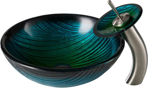 Kraus CGV39119MM10SN - Green Glass Bathroom Vessel Sink