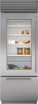 Sub-Zero Classic Series CL3050UGSTL - 30-inch Classic Over-and-Under Refrigerator/Freezer with Glass Door