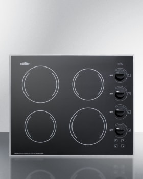 Summit Crd4b1b 24 Inch Smoothtop Electric Cooktop With E G O Burners 230v Operation Schott Ceran Surface Shallow Depth High Output Burners Indicator Lights Push To Turn Knobs Standard Burners Stainless Steel Trim And Unique 24 Inch