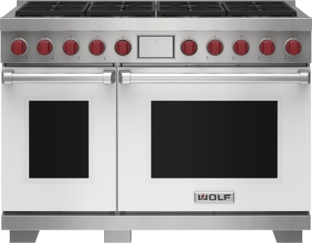Wolf M Series DF48850WHPLP - 48 Inch Freestanding Dual Fuel Smart Range in Front View
