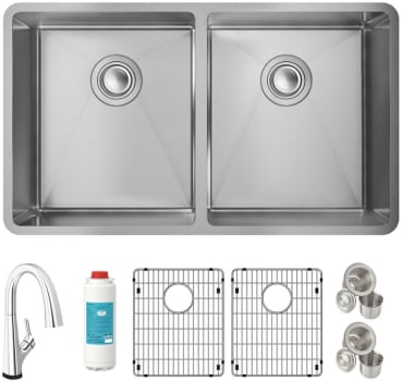 Elkay Crosstown Collection ECTRU31179TFLC - Elkay Crosstown® 18 Gauge Stainless Steel Equal Double Bowl Undermount Sink Kit with Filtered Faucet