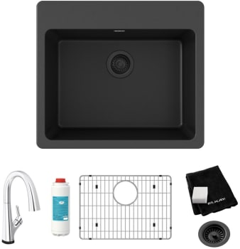 Elkay Quartz Classic ELG2522BK0FLC - 22 Inch Drop-In Single Bowl Kitchen Sink with Accessories