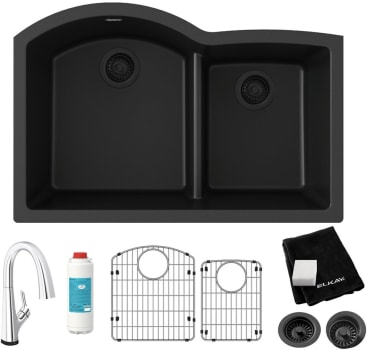 Elkay Quartz Classic ELGHU3322RBKFLC - 22 Inch Undermount 60/40 Double Bowl Kitchen Sink with 535° F Heat Safe