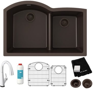 Elkay Quartz Classic ELGHU3322RMCFLC - 22 Inch Undermount 60/40 Double Bowl Kitchen Sink with Filtered Faucet