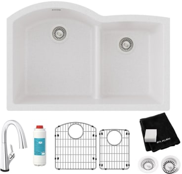 Elkay ELGHU3322RWHFLC - 22 Inch Undermount 60/40 Double Bowl Kitchen Sink with Filtered Faucet