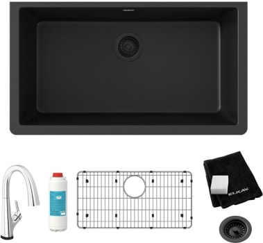 Elkay Quartz Classic ELGRU13322BKFLC - 18 Inch Undermount Single Bowl Kitchen Sink with Filtered Faucet
