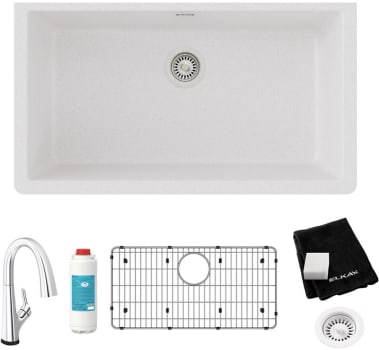 Elkay Quartz Classic ELGRU13322WHFLC - 18 Inch Undermount Single Bowl Kitchen Sink with Accessories