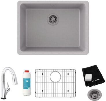 Elkay Quartz Classic ELGU2522GS0FLC - 18 1/2 Inch Undermount Single Bowl Kitchen Sink with Filtered Faucet and Accessories