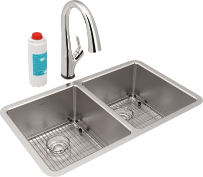 Elkay Lustertone Collection ELUH3118TFLC - Lustertone Iconix Double Bowl Undermount Sink Kit with Filtered Faucet