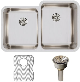 Elkay Gourmet Perfect Drain Collection Lustertone Collection ELUH3120LPDBG - Elkay Lustertone® Classic Stainless Steel Double Bowl Undermount Kitchen Sink with Perfect Drain®