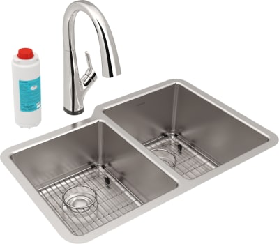 Elkay Lustertone Collection ELUH3120LTFLC - Lustertone Iconix Double Bowl Undermount Sink Kit with Filtered Faucet