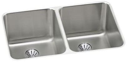 Elkay Gourmet Perfect Drain Collection Lustertone Collection ELUH322010PD - Elkay Lustertone® Classic Stainless Steel Double Bowl Undermount Kitchen Sink with Perfect Drain®