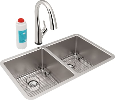 Elkay Lustertone Collection ELUHH3118TPDFLC - Lustertone Iconix Double Bowl Undermount Sink Kit with Filtered Faucet