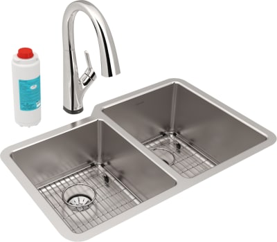 Elkay Lustertone Collection ELUHH3120LTPFLC - Lustertone Iconix Double Bowl Undermount Sink Kit with Filtered Faucet