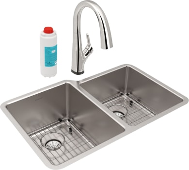 Elkay Lustertone Collection ELUHH3120RTPFLC - Lustertone Iconix Double Bowl Undermount Sink Kit with Filtered Faucet