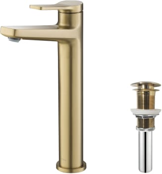 Kraus Indy™ Series KVF1400BGPU10BG - Single Handle Vessel Bathroom Faucet and Pop Up Drain in Brushed Gold