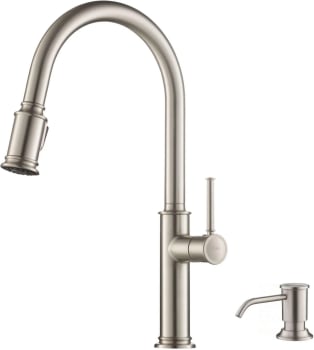 Kraus Sellette KPF1680SFSKSD80SFS - Single Handle Pull Down Kitchen Faucet with Deck Plate and Soap Dispenser in all-Brite Spot Free Stainless Steel