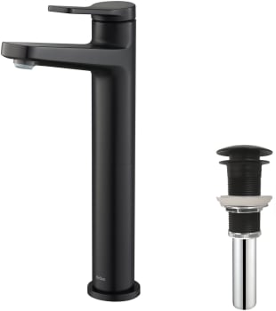 Kraus Indy™ Series KVF1400MBPU10MB - Single Handle Vessel Bathroom Faucet and Pop Up Drain in Matte Black