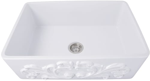 Nantucket Sinks Vineyard Collection FCFS3020SFILIGREE - 30-Inch Farmhouse Fireclay Sink with Filigree Apron
