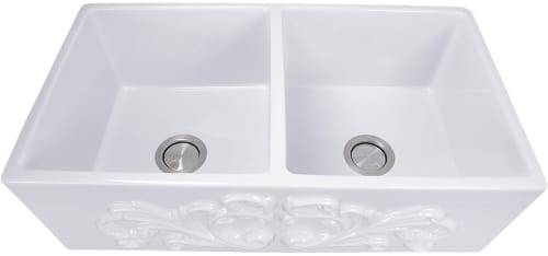 Nantucket Sinks Vineyard Collection FCFS3318DFILIGREE - 33 Inch Double Bowl Farmhouse Fireclay Sink with Solid Fireclay Construction