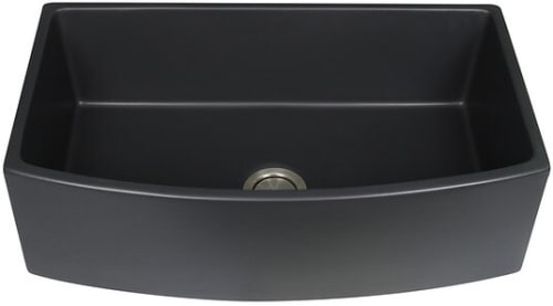 Nantucket Sinks Vineyard Collection FCFS3320CAMB - 33 Inch Matte Black Farmhouse Fireclay Sink with Curved Apron