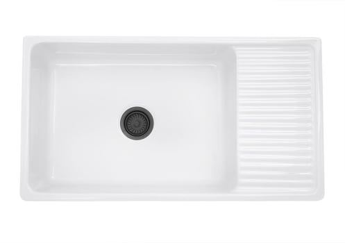 Nantucket Sinks Cape Collection FCFS36DB - 36 Inch Italian Farmhouse Fireclay Sink with Built-In Drainboard