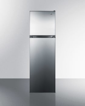 Summit Ff923plim 22 Inch 8 9 Cu Ft Capacity Counter Depth Freestanding Top Freezer Refrigerator With Humidity Controlled Crispers Frost Free Adjustable Glass Shelves Reversible Door And 100 Cfc Free Stainless Steel With Ice Maker