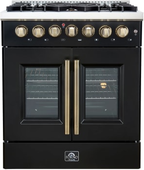 Forno Galiano FFSGS635630BLK - 30-inch Galiano Dual Fuel French Door Range in Front View